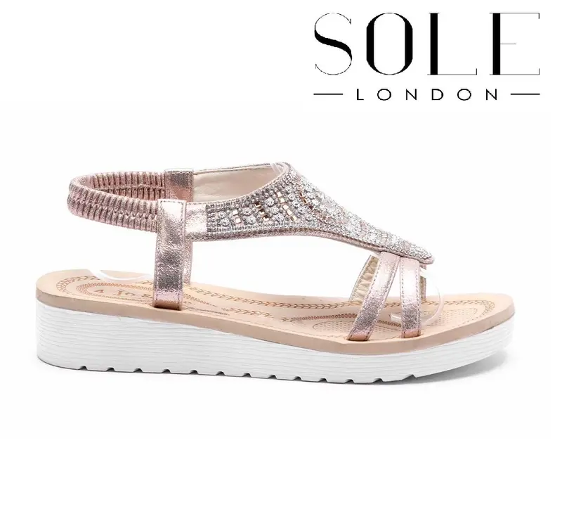 Ladies Summer Diamante Flat Low Heel Wedge Sandals - Women's Footwear - Girl 2