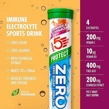 HIGH5 ZERO Protect Electrolyte Tablets | Hydration Tablets with Vitamin C & D | 0 Calories & Sugar Free | Boost Hydration, Performance & Wellness | Orange & Echinacea, 20 Tablets (20x, Pack of 1) 1