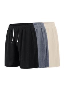 Men's Solid Color Corduroy Shorts, Casual Loose Fit Drawstring Waist Beach Shorts for Summer, Men's Bottoms for Daily Wear