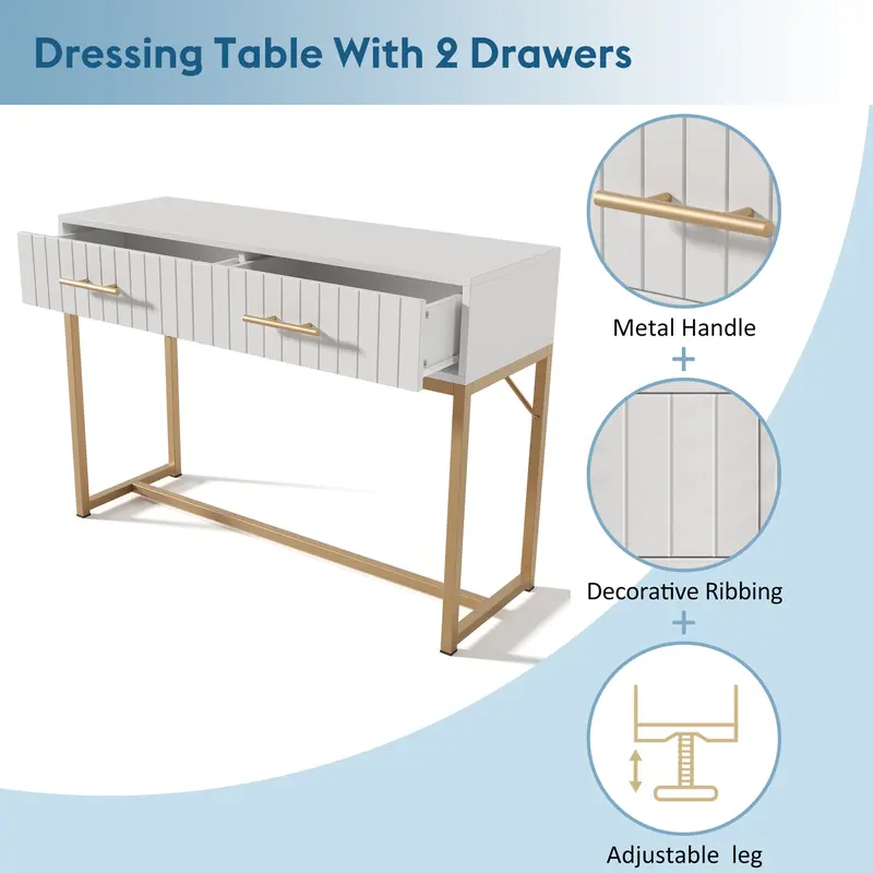 Dressing Table With 2 Drawers 75 Cm High ,Chest Of Drawers Bedroom Highboard White Sideboard Chest Of Drawers for Bedroom, White -H76.5/W100/D45 cm 5