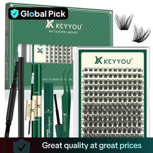 DIY Lash Extension Kit KEYYOU 144pcs Lash Clusters Eyelash Extension Kit with Mascara Brush Bond and Seal Lash Glue Remover Lash Applicators Lash Brush for DIY Lash Extensions (Y03 Kit)