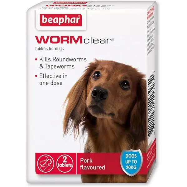 Tablets for Dogs, Kills all Common UK Intestinal Worms (Roundworms and Tapeworms), Vet Strength Treatment, Pork-Flavoured, 2 Tablets, Up to 20 kg