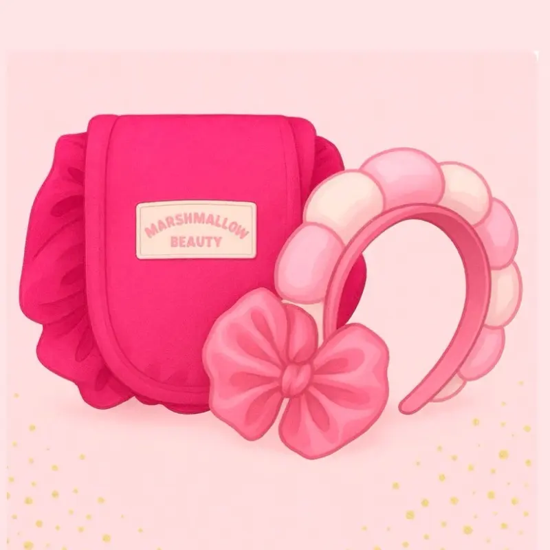 Marshmallow Beauty Birthday Bundle - Makeup Bag & Scented Headband for Flawless Look - Cosmetic, Compact, Blend