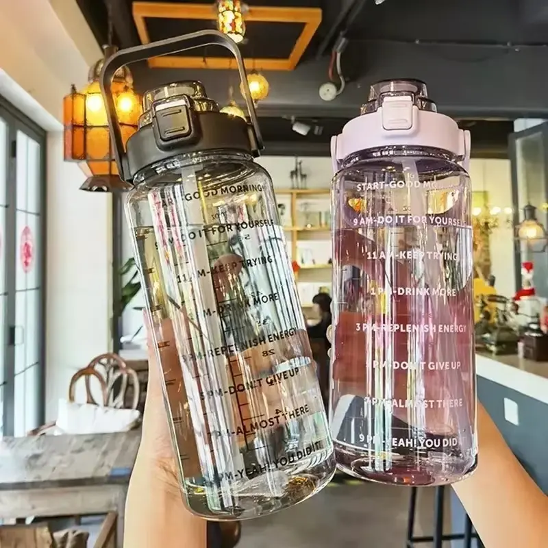 2L Large Capacity Water Bottle – Portable Sports Drink Cup with Straw & Time Marker for Gym & Outdoor Fitness Drinkware Tumbler 6