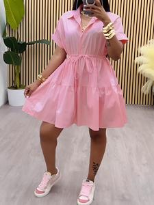 Women's Plain Tie Front Shortsleeve Dress, Minimalist Casual Short Sleeve A Line Dress for Summer, Ladies Clothes for Daily Wear, Womenswear