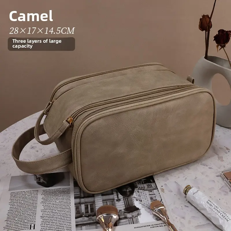 Double Zipper Cosmetic Bag Large Capacity Portable Business Trip Travel High-Grade Makeup Brush Wash Bag Buggy Bag 5