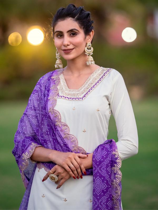 Women's Viscose Chanderi Punjabi Style Top,Bottom and Taby Silk Dupatta 5