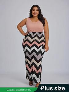 【Plus Size】Striped Print Tank Dress, Elegant Casual Sleeveless Dress for Summer, Women's Plus Clothing for Daily Wear, Womenswear, Sundress