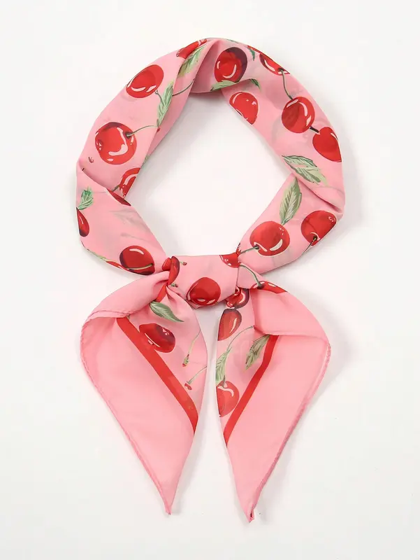 1pc Cherry Printing 70cm Bandana Women All-Match Waist Belt Pack Decoration Headscarf Streamer Headwear Fashionable Scarf ,Hair Band,Head Band Ideal For Dressing Up Your Look Valentine's Day Valentines 4
