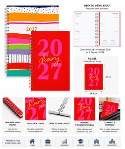 2027  Wiro Spiral Hardback A5 Week To View Diary Planner Organizer Gold Foil Tal image 4