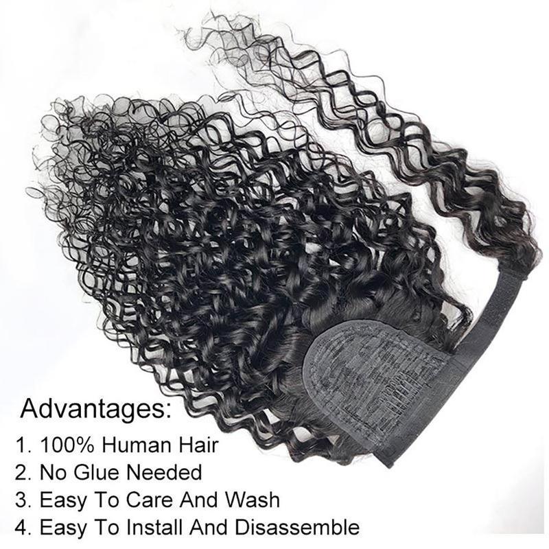 Water Wave Ponytail Human Hair Extensions Wrap Around Ponytail Drawstring Ponytail Brazilian 9A Hair Pony Tail Clip in Hairpiece 4