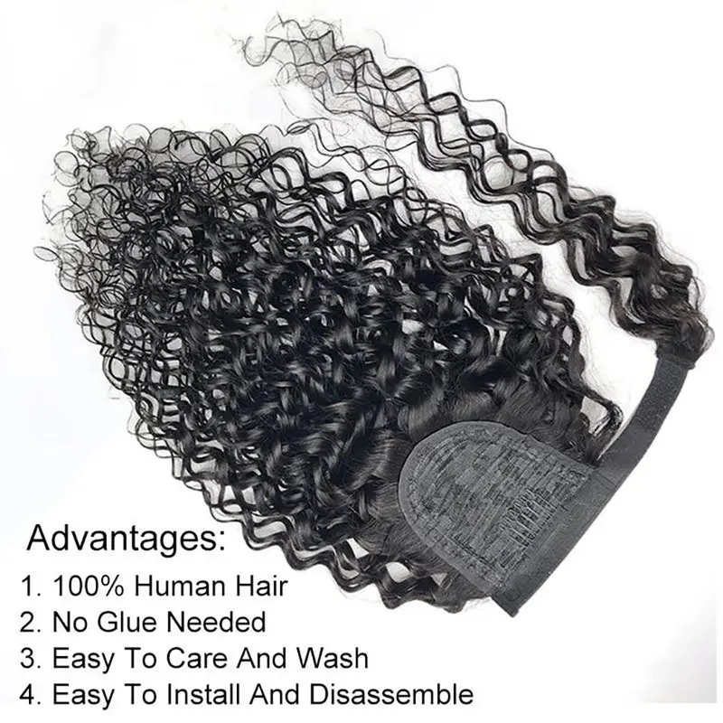 Water Wave Ponytail Human Hair Extensions Wrap Around Ponytail Drawstring Ponytail Brazilian 9A Hair Pony Tail Clip in Hairpiece 4