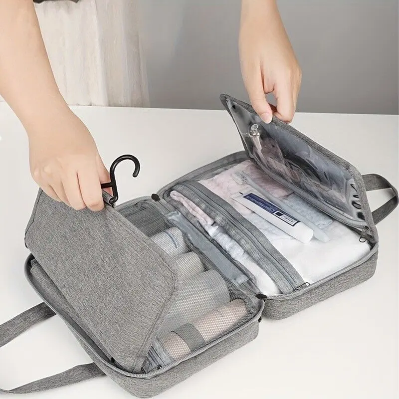 Travel Toiletry Bag, Large Hanging Makeup Bag Organizer for Women, Transparent Travel Cosmetic Bag with Hanging Hook for Full Size Bottles, Vacation Essentials, Medium 3