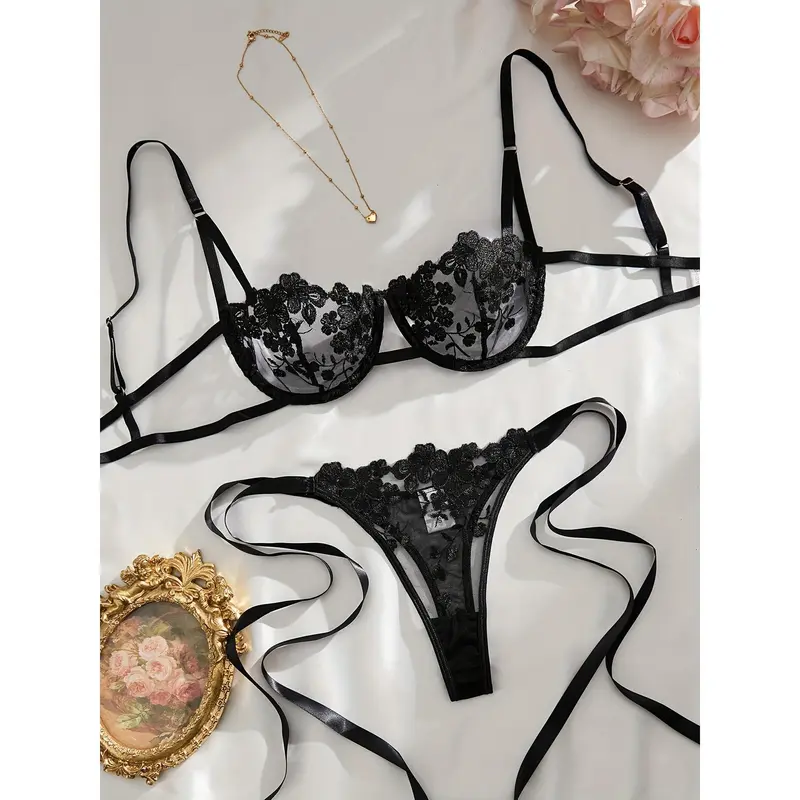 Thin Shoulder Strap Design Lingerie Set, Intimates Bra & Panty, Women's Sexy Clothing 2