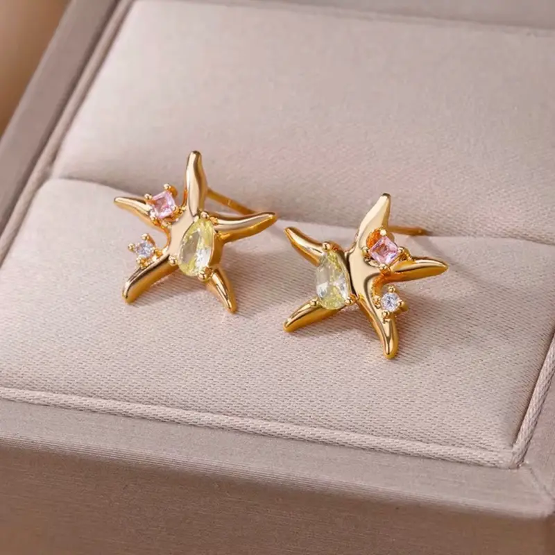 Diamond Starfish Earrings in Gold or Silver - Unique and Eye-Catching Design