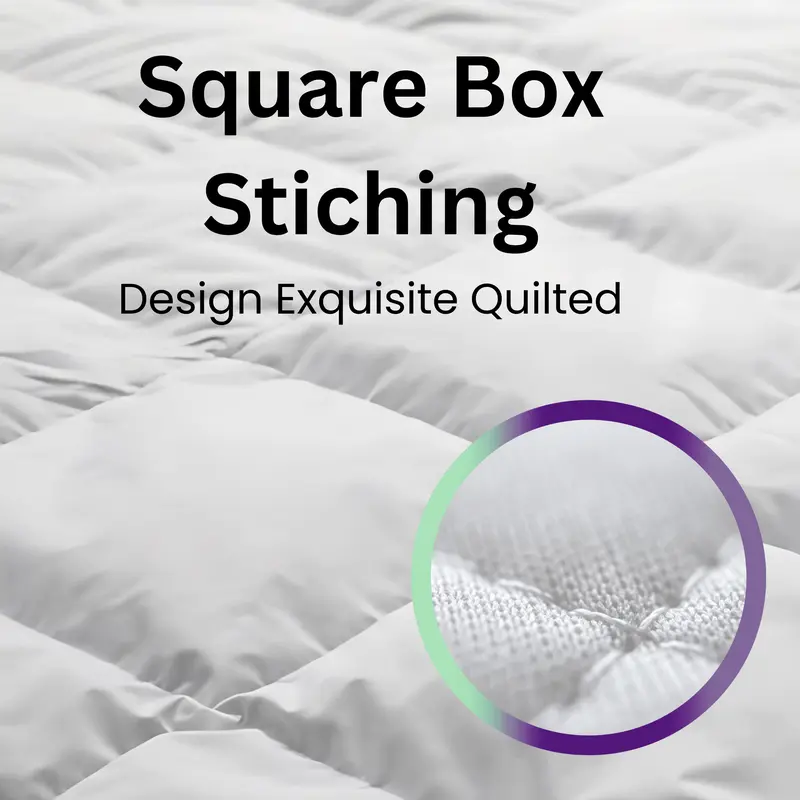 Quilted Elasticated Mattress Topper 11cm Microfiber - Thick Bounce Back Deep Breathable Mattress Topper Hypoallergenic Korean Virgin Fiber Soft Cozy Bedding for Single Double King Super King Sizes Box Stitching Machine Washable 2