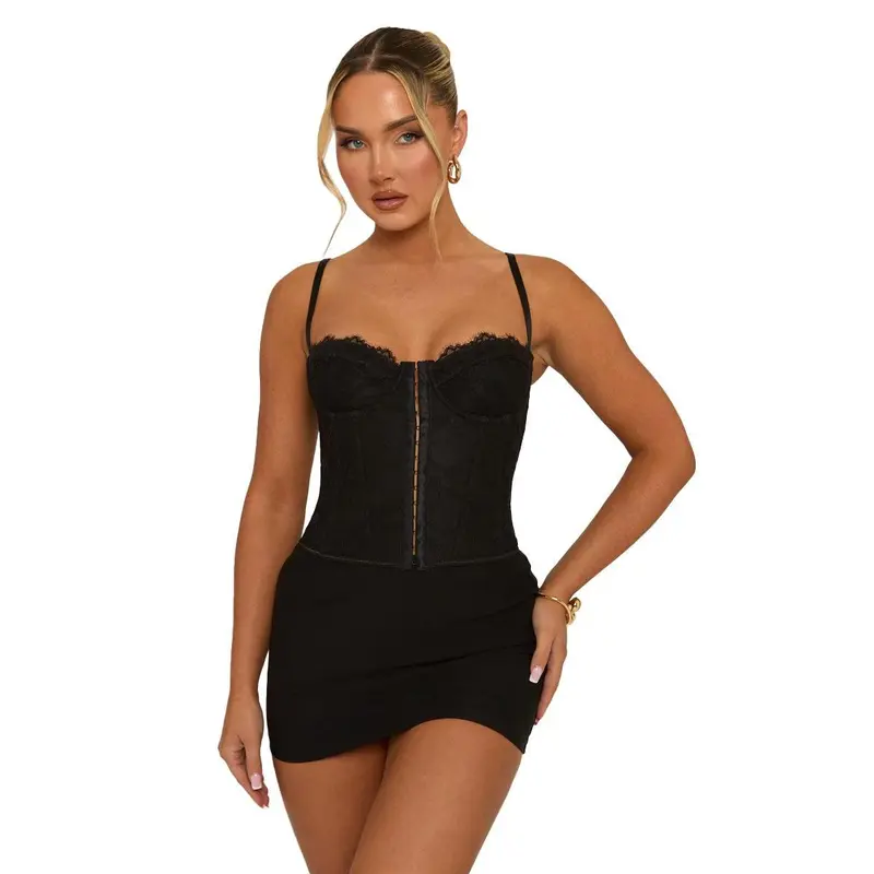 Aleks Womenswear Rebellious Fashion Lace Back Boned Corset Top 0