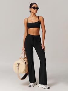 Women's Solid Color Crop Cami Top & High Waist Pants Sports Set, Casual Comfy Breathable Two-piece Set for Yoga Gym Workout Running, Ladies Sportswear for All Seasons