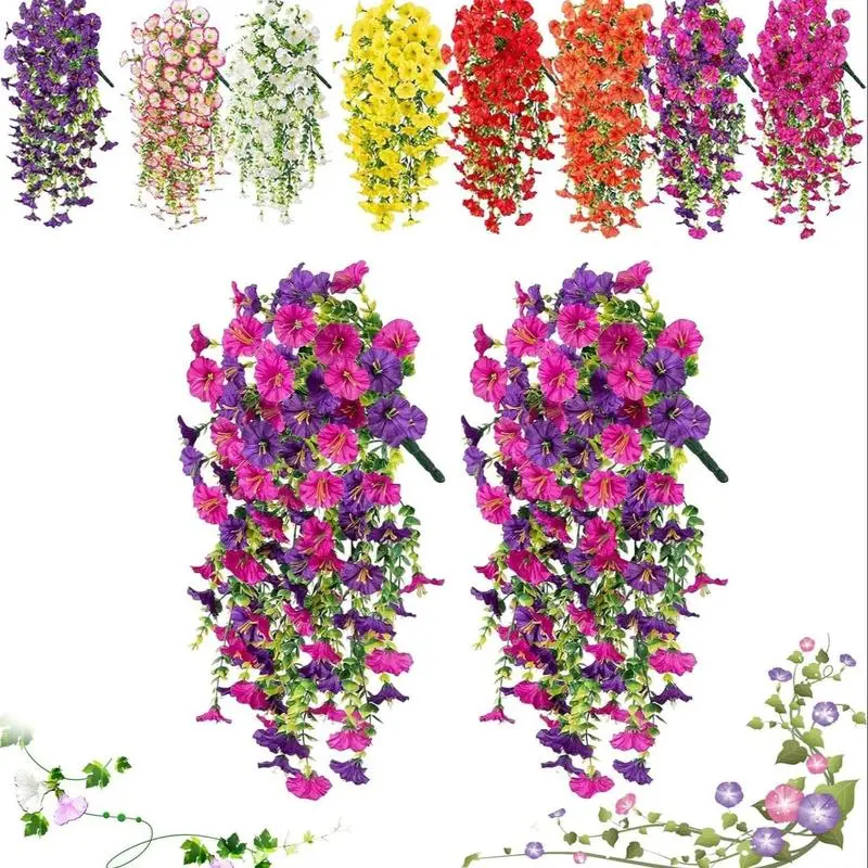 Artificial Morning Glory Vine, 2 Counts/set Fake Flower Vine, Decorative Flowers for Home Party Wedding Outdoor Yard Wall Hanging, Ornaments