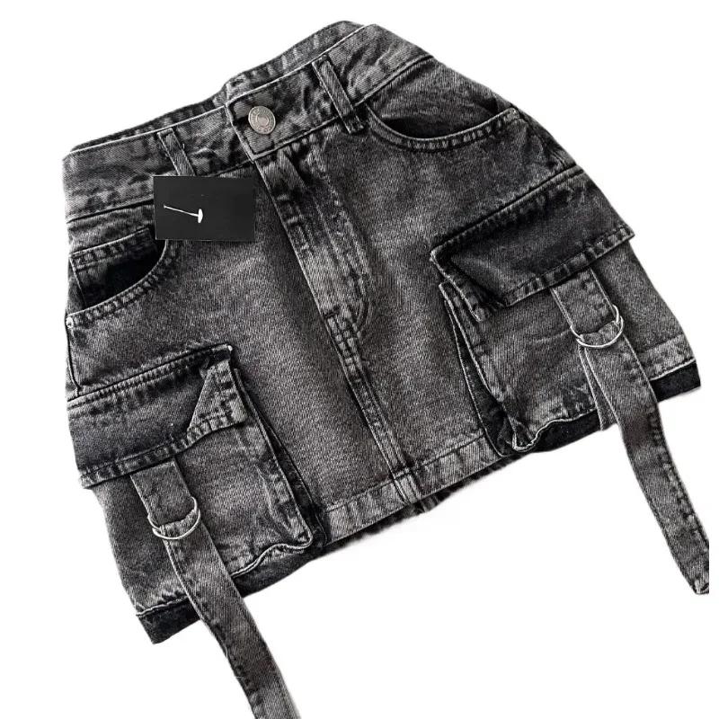 Harajuku Multiple Pockets Denim Plaid Skirt Vintage Goth Black Y2k Mini Skir Fashion Womens Casual Versatile Sexy Streetwear 5
