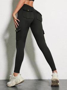 Women's Solid High Waist Pocket Leggings, Casual Comfy Skinny Pants for Workout Running, Women's Trousers Bottoms for Summer Spring Fall, Back To School Trousers, Jeans Leggings for Women, Hide Tummy Outfits Uk, Activewear