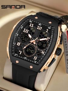 Fashion Digital Analog Quartz Watch for Men, Casual Sporty Digital Watch with Luminous Dial & Alarm Function, Modern Waterproof Trendy Belt Watch with Digital Display for Men with Box, Accessories