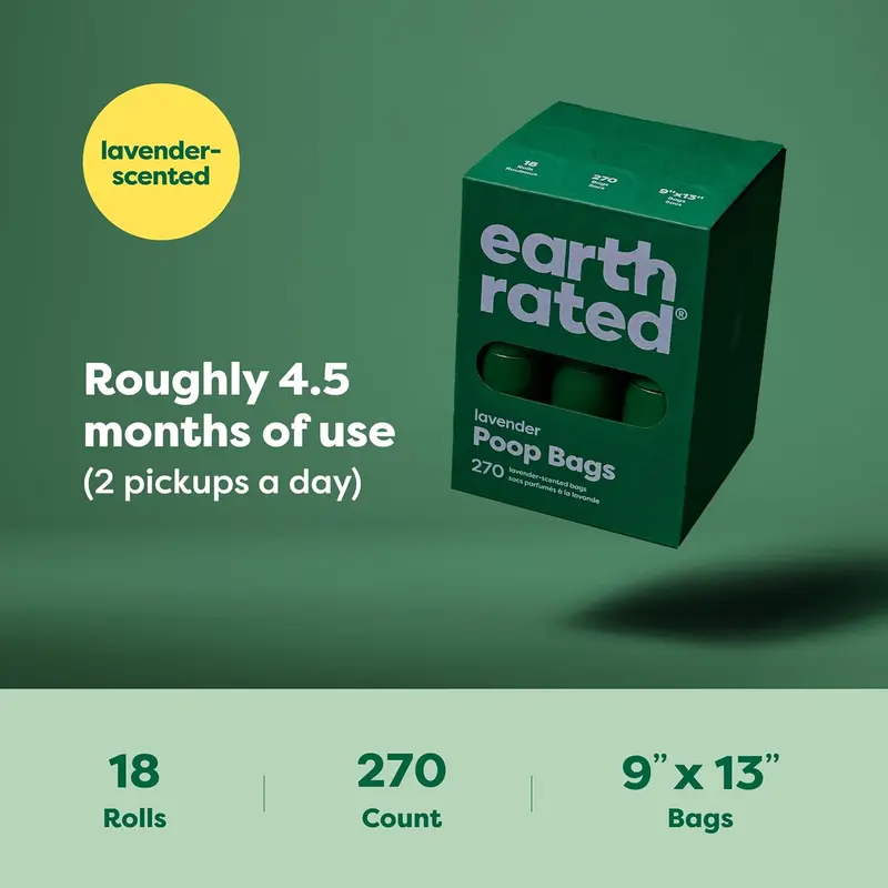 270 Count Dog Poo Bags - Lavender Scented Refill Rolls for Dogs, Leak Proof and Extra Thick Waste Bag, Made from 65% Certified Post-consumer Recycled Plastic 3