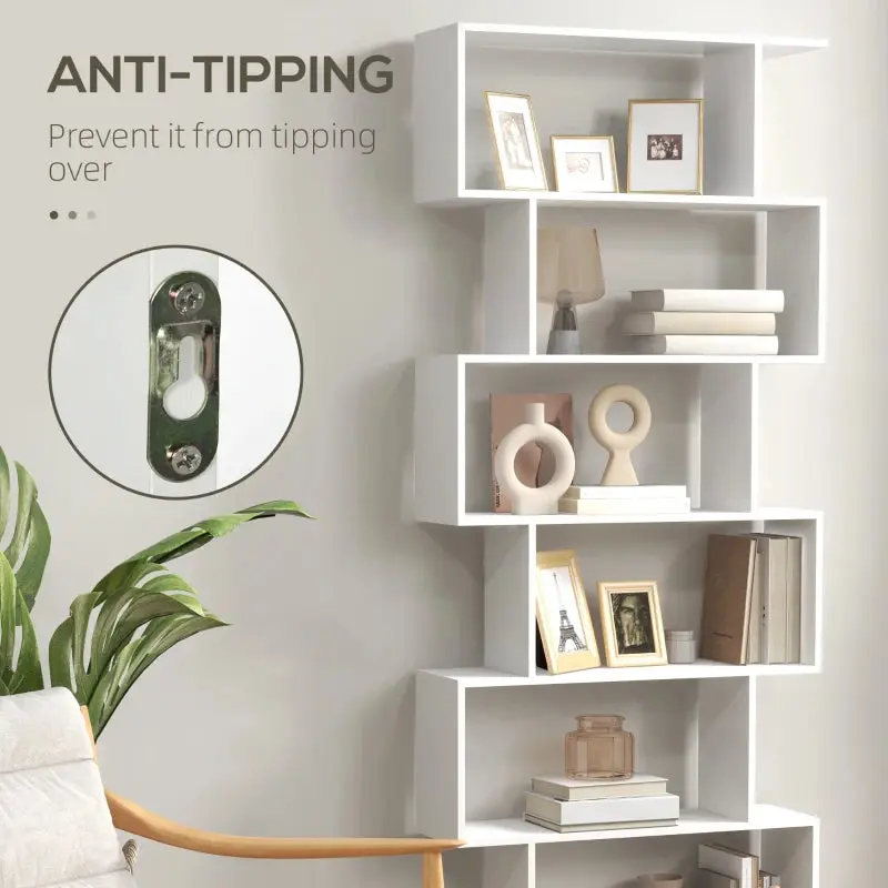 Wooden S Shape Storage Shelf / Bookcase Shelving - White 6