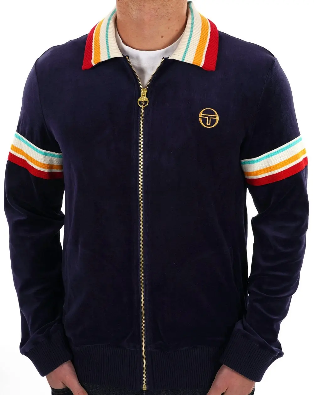 Sergio Tacchini slice Velour Track Top Navy