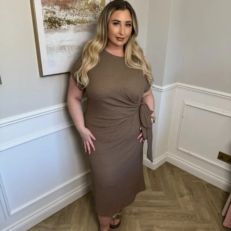 WAFFLE SIDE TIE MIDI DRESS - ONE SIZE