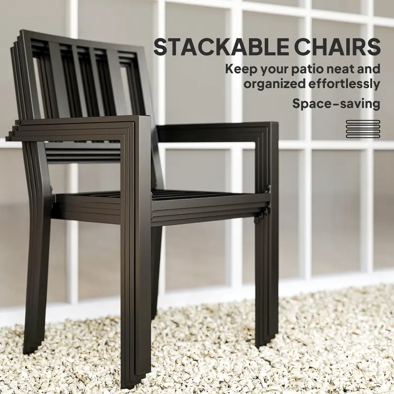 Outsunny Set of Four Minimal Metal Garden Chairs - Black 4