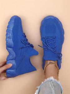 Women's Fashionable Colorblock Lace Up Front Low Top Sneakers, Casual Breathable Comfortable Sports Running Trainer Shoes, Contrast Mesh Design Blue Sneakers for Daily Wear, Sporty Athletic Running Shoes