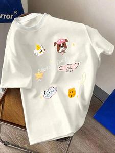 Men's Cartoon Face Print Round Neck Tee, Loose Casual Fashion Short Sleeve T-shirt for Summer, Men's Top for Daily Wear, Tropical