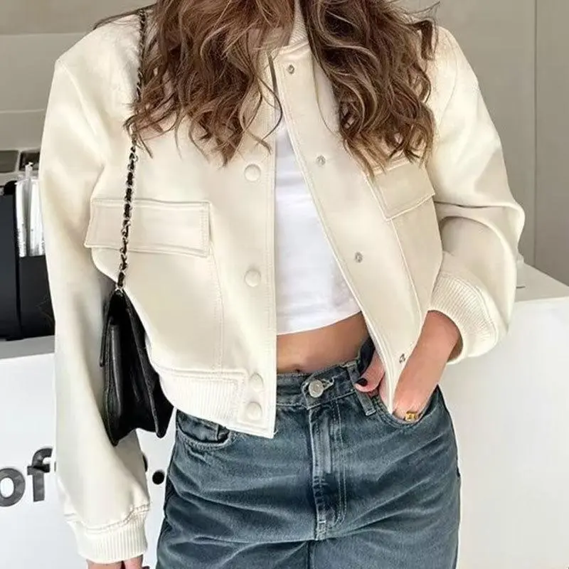Fashion Women's Bomber Jacket Long Sleeve Zipper Up Vintage Coat Tops 2025 Spring Elegant Loose Ladies Jackets Coat 6