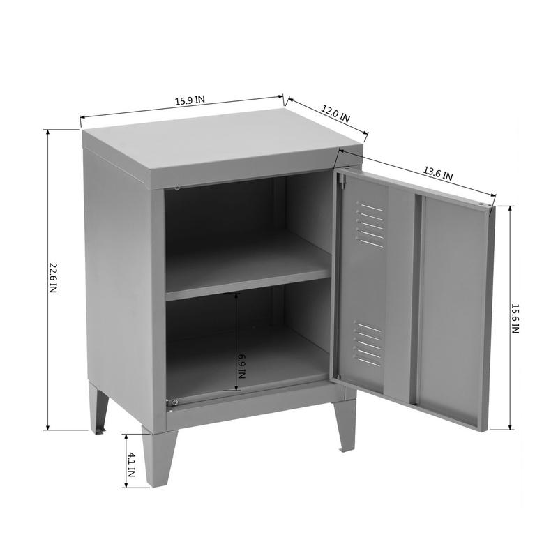 URBAN MEUBLE Modern Grey Metal Bedside Cabinet with Door – Industrial-Style Nightstand Locker for Bedroom, Living Room, or Office Storage 7