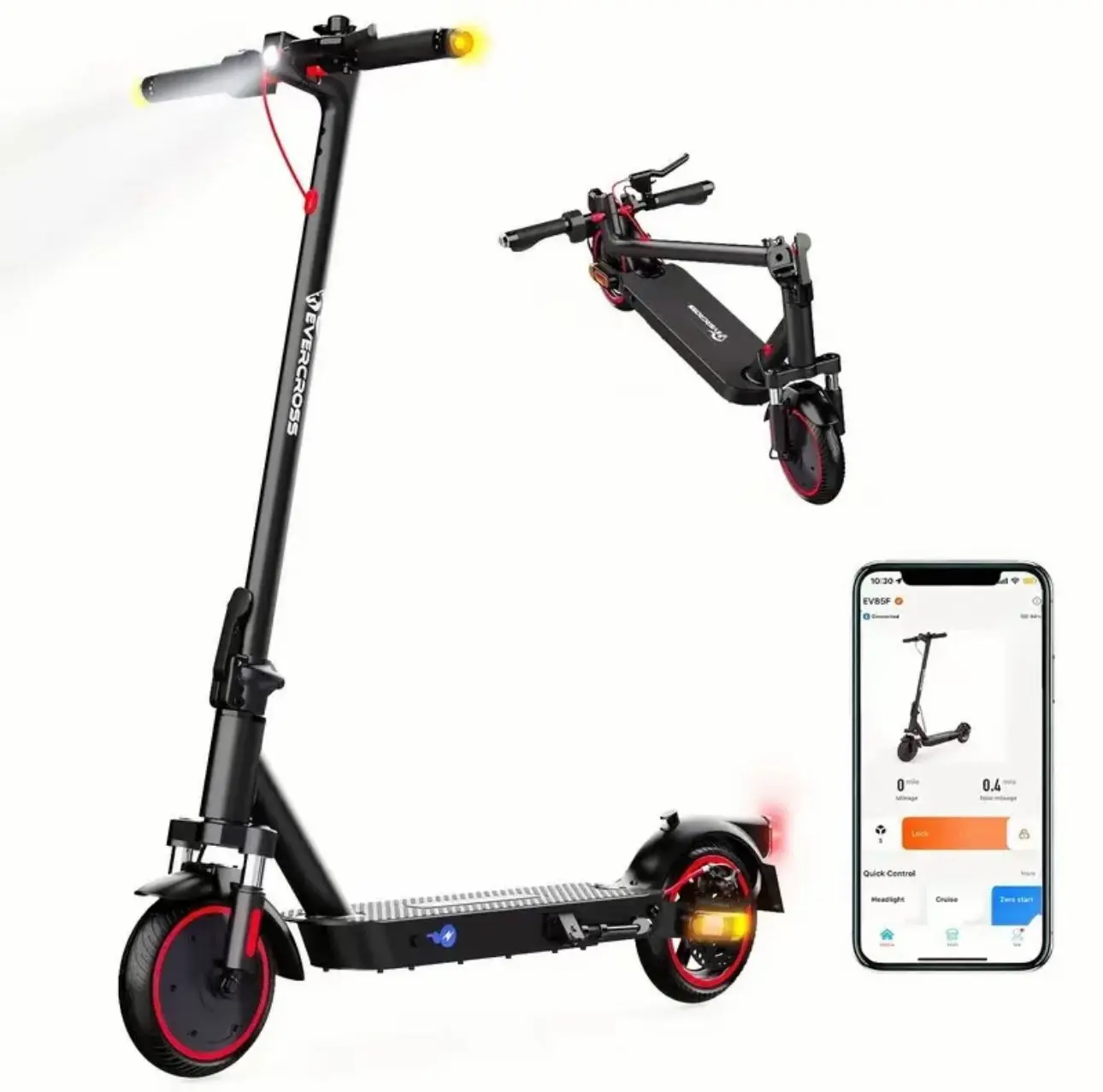 EVERCROSS EV85F Electric Scooters Adults, 8.5'' E-Scooter Foldable - APP, 350W Motor, 7.8AH Battery, 15Kg weight, 3 Speed Modes, Dual shock absorbers