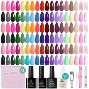 Beetles 44PCS Gel Nail Polish Kit, 36 Stunning Shades Including Neon Orange, Jelly Blue & Nude, Complete Set with Base & Top Coats, Seasonal DIY Nail Art Gift for Women, Manicure