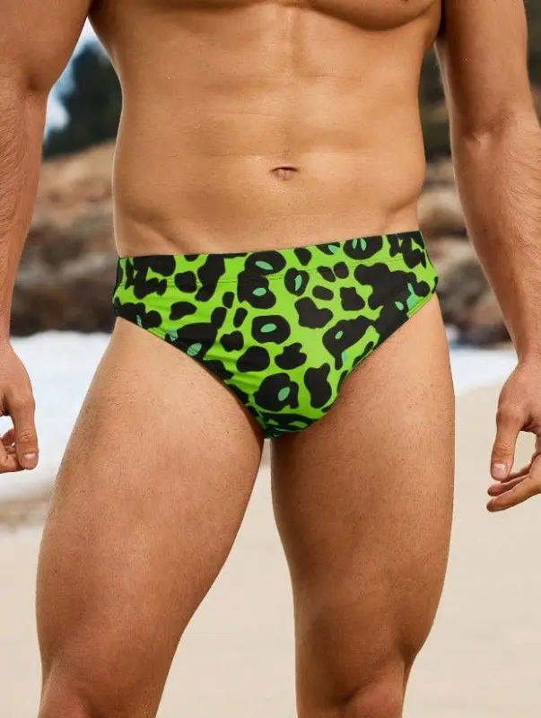 Manfinity Men's Leopard Print Low-Rise Swim Brief – Bold Triangle Cut Design for Beach or Pool, Comfortable and Trendy Summer Swimwear 4