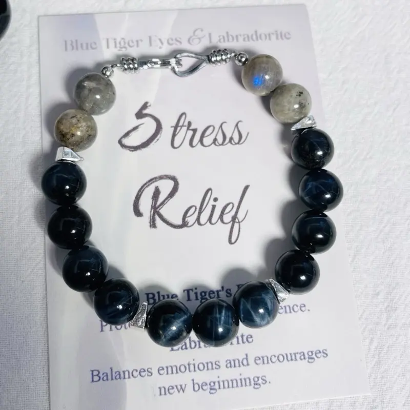 Blue Tiger Eye & Labradorite Stress Relief Bracelet for Men and Women 1