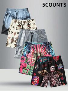 Men's Skull & Floral Print Shorts, Casual Comfy Breathable Shorts for Daily Wear, Men's Bottoms for Summer