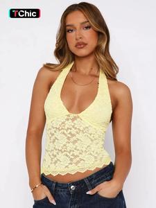 Women's Solid Sheer Backless Halter Neck Top, Fashion Casual Sleeveless Top for Daily Outdoor Wear, Ladies Clothes for All Seasons, Lace Cami Top, Womenswear