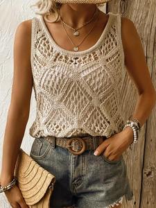 【Plus Size】 Solid Color Hollow Out Sweater Vests, Casual Sleeveless Knitwear for Summer, Women's Plus Clothing for Daily Wear