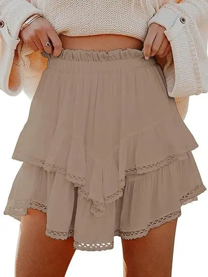 Flowy Shorts for Women Casual Boho Ruffle Tiered Skorts High Waist Mini Skirts Golf Tennis Crochet Shorts 3