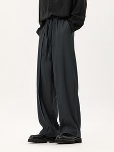 Men's Solid Pocket Drawstring Waist Wide Leg Pants, Loose Plain Casual Fashion Comfy Work Business Trousers, Men's Bottoms for Daily Wear, Suit Pants Menswear