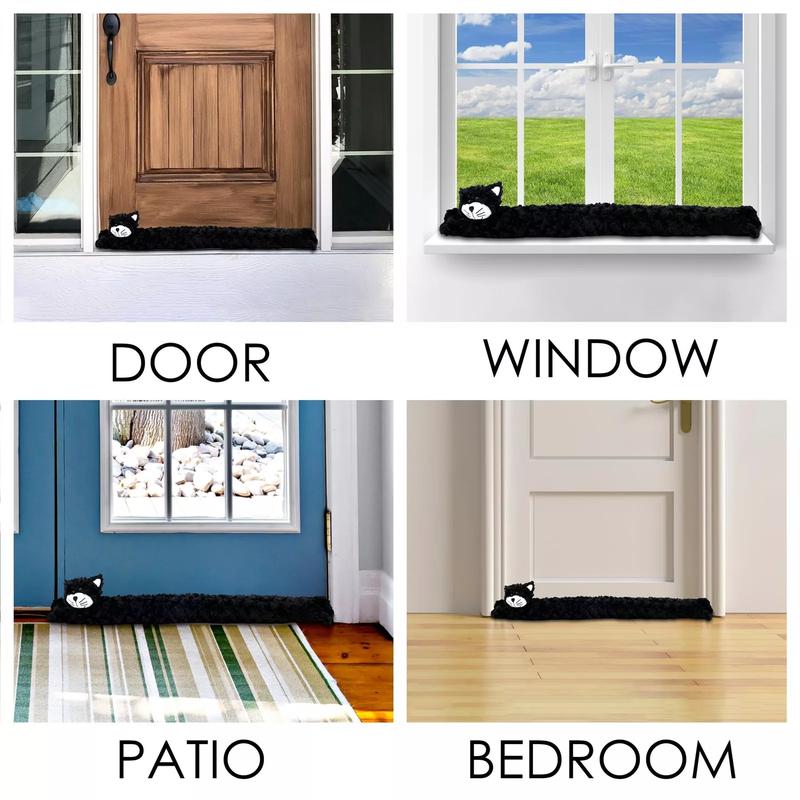 Draught Excluder Novelty Draft Door Stopper Fabric Fleece Black Cat Toy Design 1