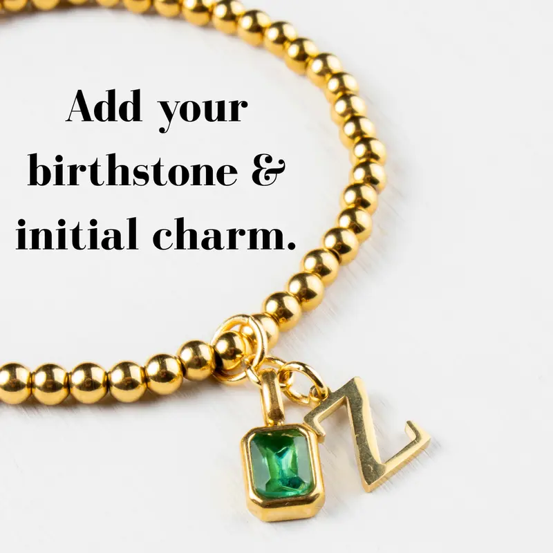 *Special Offer* Create Your Own Waterproof Birthstone & Initial Necklace or Stretch Bracelet - 18k Gold Plated Stainless Steel 1