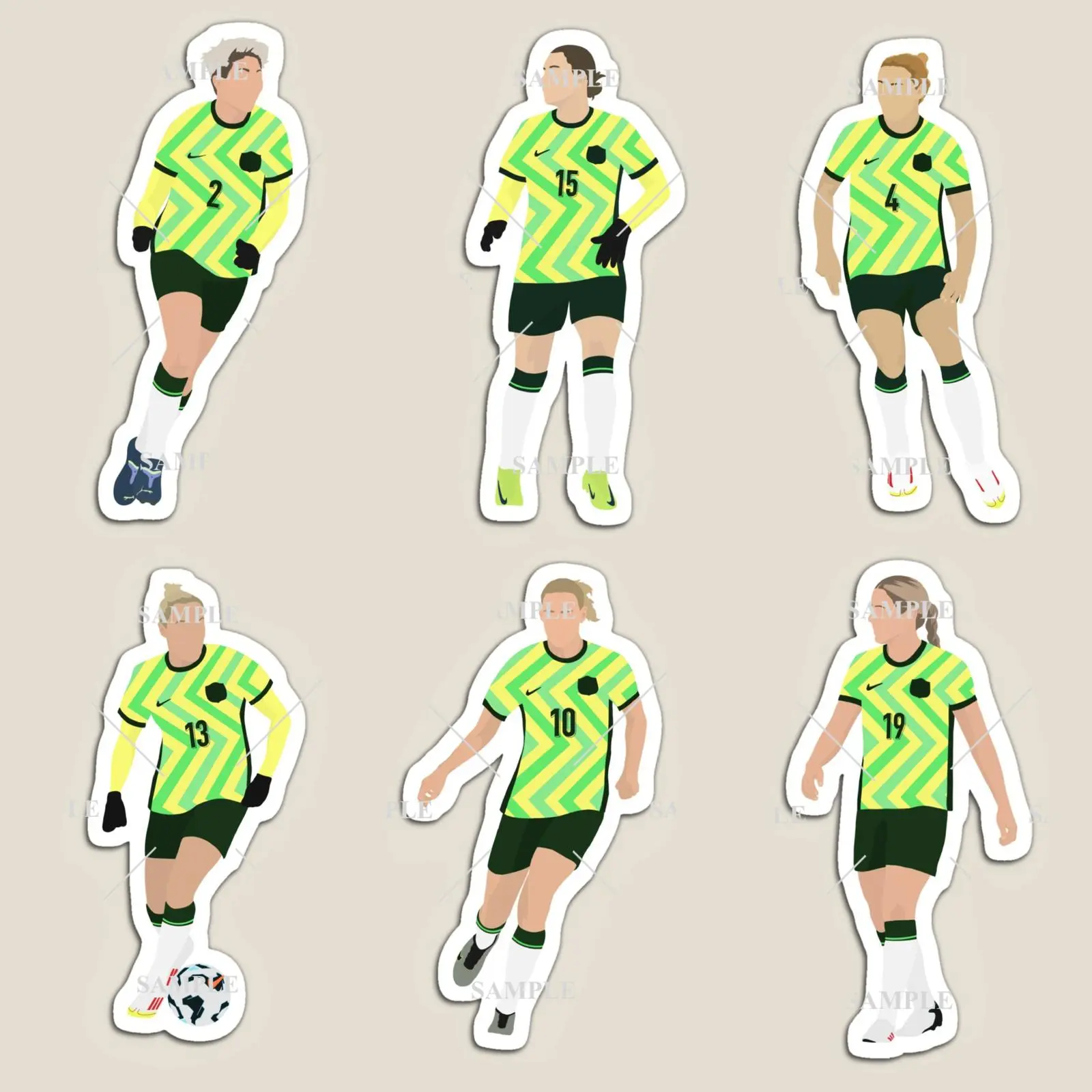 Matildas 2025 Stickers or Magnets (Yallop, Van Egmond, Hunt, Polkinghorne, Nevin & Heyman)