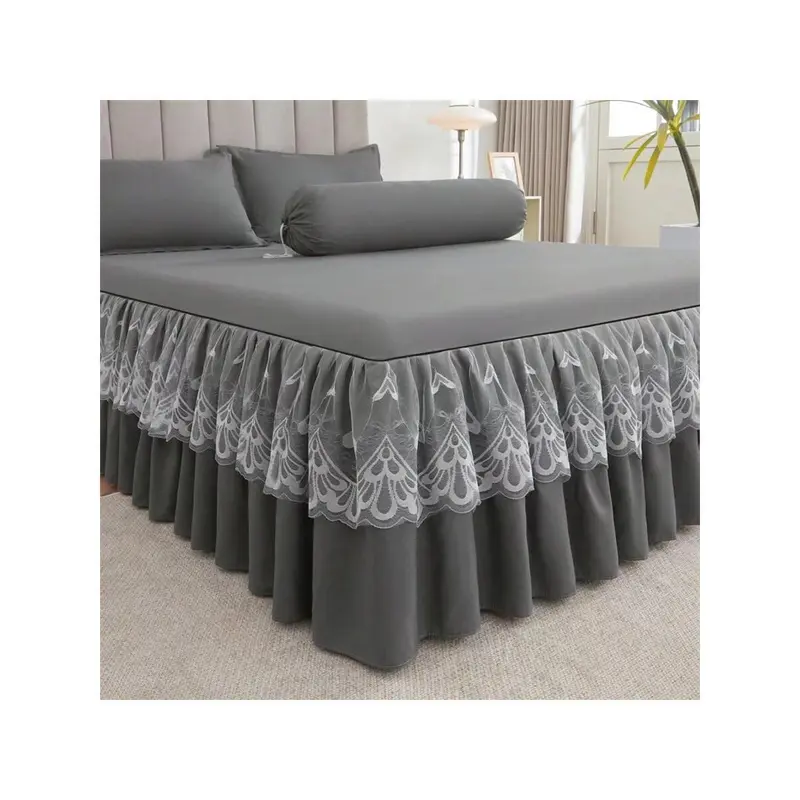 1pc Elegant Lace Bed Skirt, Solid Color Soft Anti-Dust Bedspread All Season, Plus Size, Slip-Resistant Bed Sheet, Bedroom Decor (Bed Skirt X1, No Pillow Case) 1