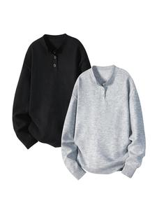 Men's Solid Half Button Sweater Pullover, Regular Fit Casual Fashion Comfy Long Sleeve Top for Spring & Fall, Men's Knitwear for Daily Wear