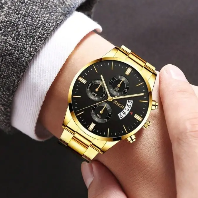 Men Quartz Watches, Men's fashion luxury casual watch,waterproof Quartz wristwatch for men gold strap 5